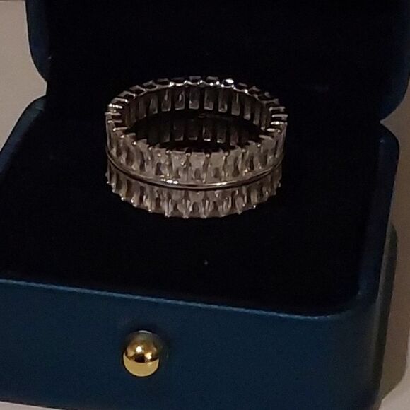 6 Ct. DIAMONIQUE Double Baguette Bridal/Anniversary Band Ring #8~Platinum/925SS - Picture 1 of 4